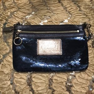 Coach Poppy Wristlet Blue Sequin